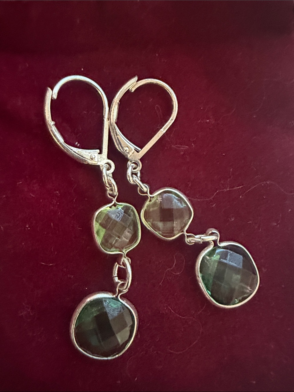 Women’s Green Dangle Crystal Earrings - Silver Tone